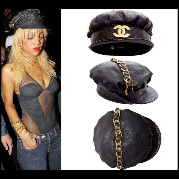 CHANEL Accessories - 🦄 RARE🦄 CHANEL VINTAGE LEATHER BIKER HAT